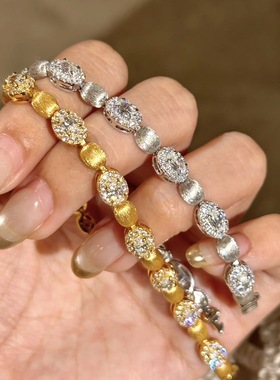 重工手工拉丝蛋面满钻手链锆石法式高级轻奢气质手饰