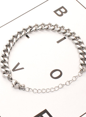 欧美男士钛钢手链六面磨古巴手链简约个性手饰潮人土酷饰品厂