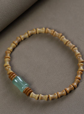 檀香木和田玉竹节手串男女款首饰檀木竹节单圈念珠文玩佛珠手链