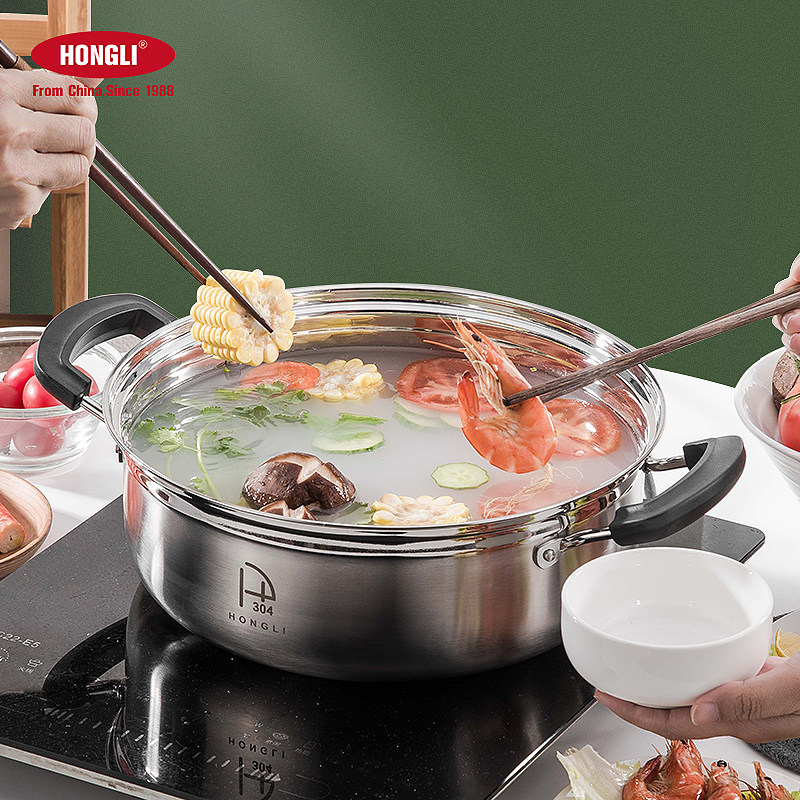 宏利304不锈钢多功能家用火锅专用锅电磁炉燃气灶通用锅鸳鸯锅