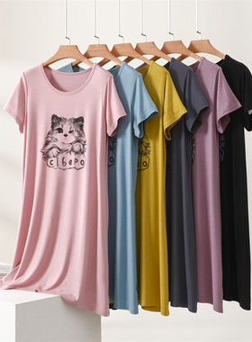 卡通猫咪莫代尔短袖睡裙女2026夏季新款慵懒学生日常家居服连衣裙