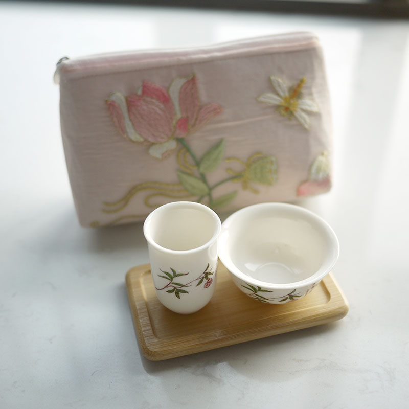 独家原创定制茶具三件套收纳茶包包旅行套装四件闻香杯品茗杯白瓷