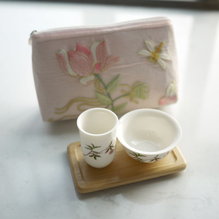 独家原创定制茶具三件套收纳茶包包旅行套装四件闻香杯品茗杯白瓷
