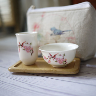 独家原创定制自制茶具花鸟三件套闻香杯品茗杯配茶包中国风茶