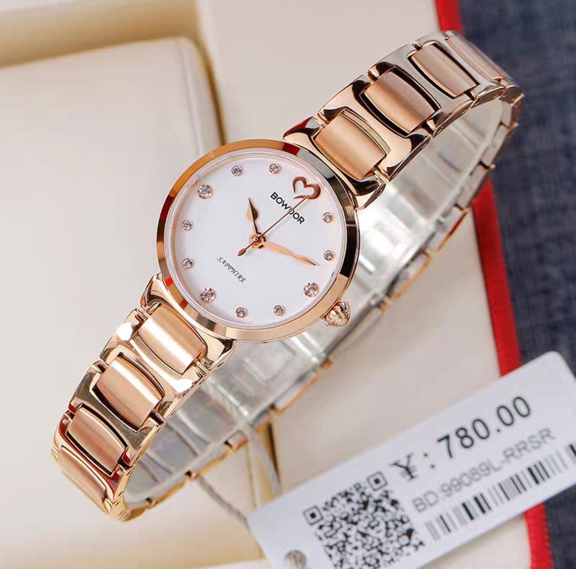bowdor宝舵手表女士学生防水石英表时尚潮流钢带水钻女表99089l