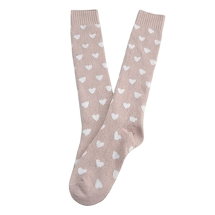 保暖雪尼尔粉色系可爱爱心图案女士不过膝盖小腿袜 款 日单 冬季