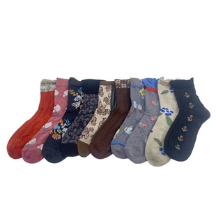 春季新款复古杂款花朵个性浮雕植物花卉中筒袜女士时尚款印花