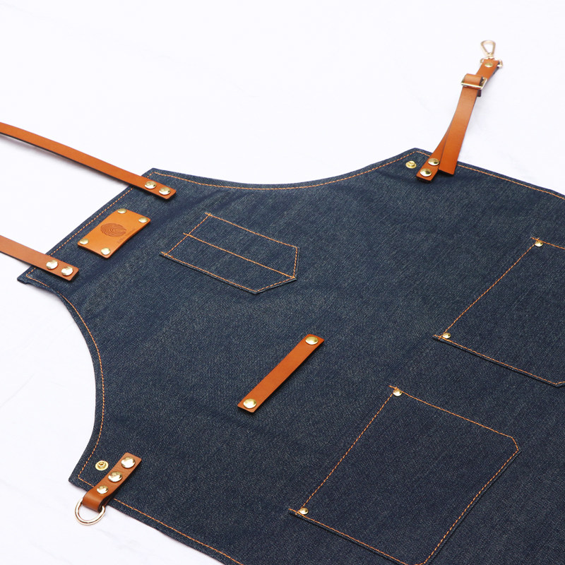 真皮牛仔围裙咖啡店工作服理发师专用西餐厅酒吧绘画-可定制LOGi.