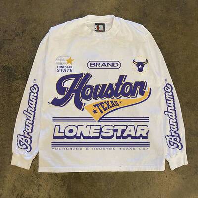 海外订单尾货~撤回外贸oversize重磅纯棉长袖T恤男女同款宽松上衣