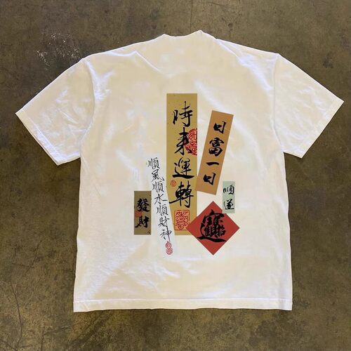 漫越美~品牌折扣美式街头重磅纯棉小众夏季短袖t恤男女宽松上衣服