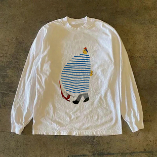 漫越美~品牌折扣港风日系重磅不透纯棉长袖t恤男女宽松百搭上衣服