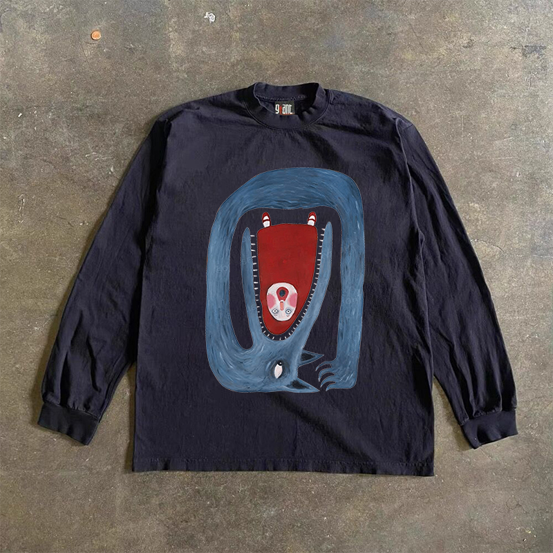 海外订单尾货~撤回外贸美式复古重磅纯棉长袖T恤男女同款百搭上衣