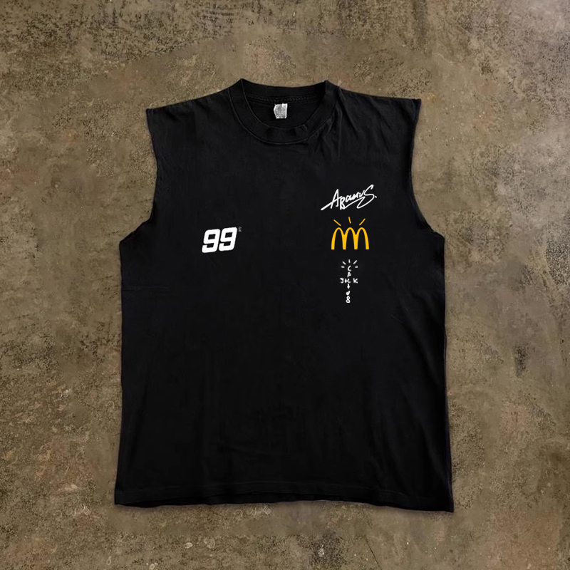 海外订单尾货~撤回外贸潮男纯棉印花背心坎肩百搭圆领无袖恤汗衫