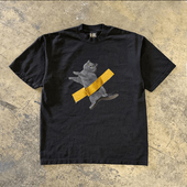 T恤男女同款 海外订单尾货 撤回外贸猫咪印花重磅纯棉短袖 情侣上衣