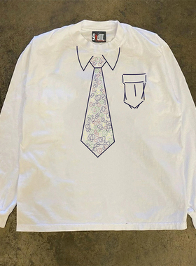 海外订单尾货~撤回外贸美式复古vibe潮牌纯棉长袖t恤男女同款上衣