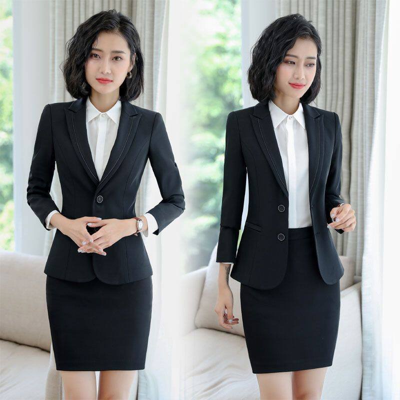 长袖制服女裤正装黑色职业西装