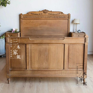 法式复古实木床双人雕花床头板欧式1.8米主卧家具可定制