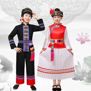 苗族摩梭族服装普米族服装塔塔尔服民族服装童装摩梭族儿童演出服