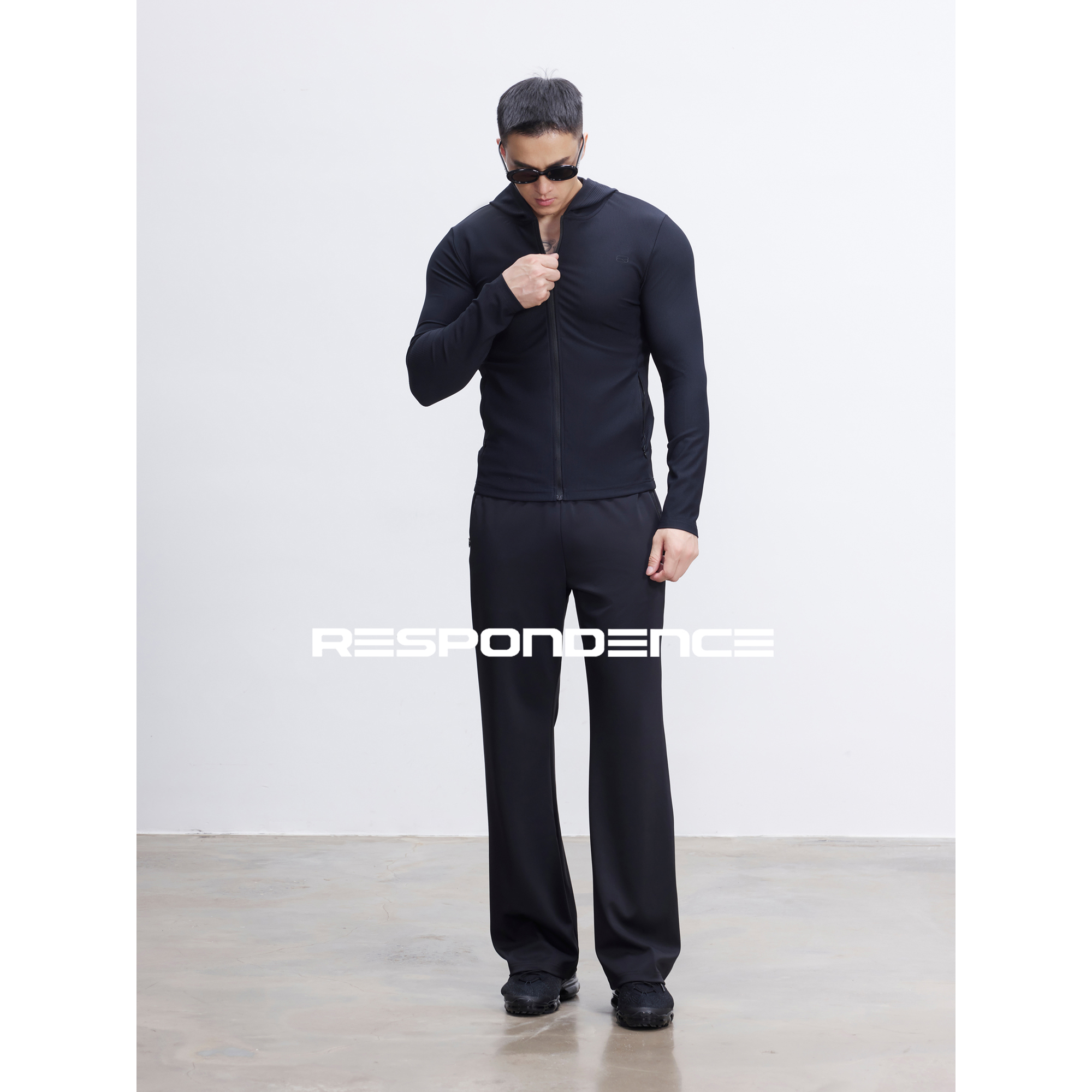 RESPONDENCE 连帽弹力紧身长袖外套运动健身拉链连帽训练服上衣男