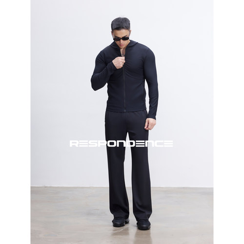 RESPONDENCE 连帽弹力紧身长袖外套运动健身拉链连帽训练服上衣男