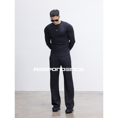 RESPONDENCE 高密方格弹力速干运动健身训练长袖收腰显肩宽上衣男