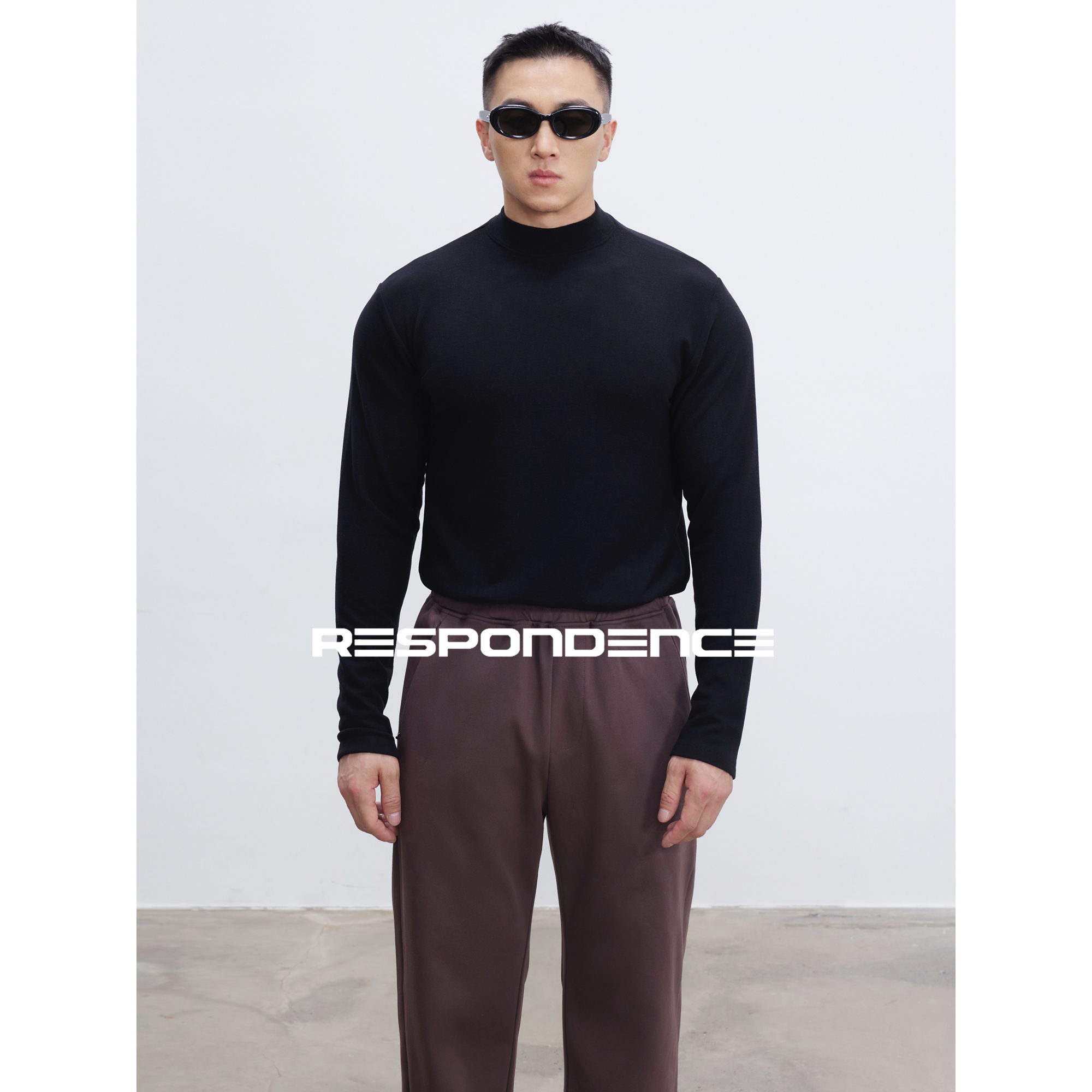 RESPONDENCE 绵羊毛天丝混纺双面暖绒长袖半高领基础打底长袖T恤