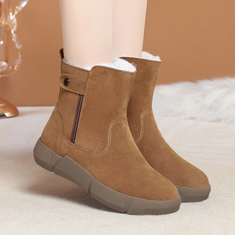 真皮牛绒平底保暖雪地靴