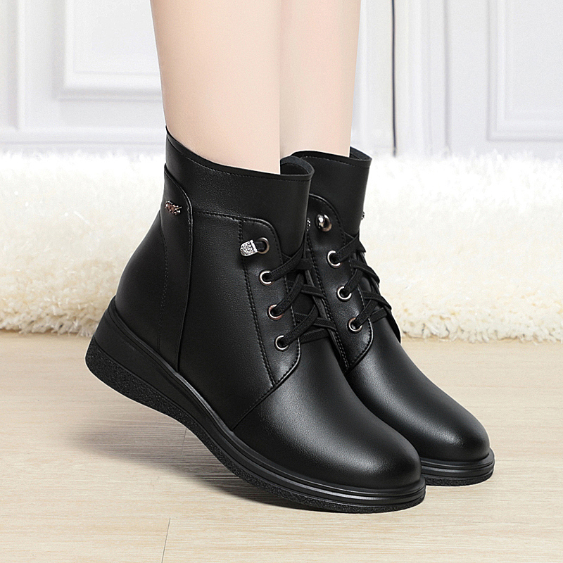 真皮保暖羊毛中老年马丁靴