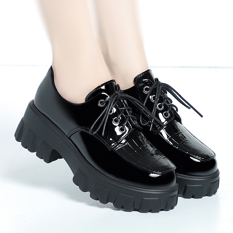 真皮系带厚底粗跟单鞋