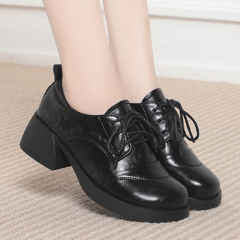 真皮春秋软底粗跟系带中年妈妈鞋女士皮鞋舒适软皮工作鞋单鞋女鞋,女鞋,浅口单鞋,淘宝优惠券,粉丝福利购,淘宝优惠卷