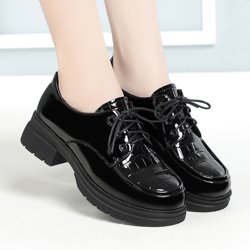 厚底系带真皮单鞋皮鞋