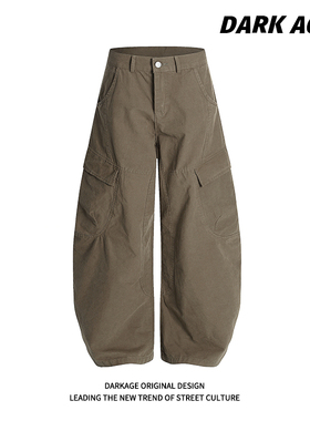 DARKAGE美式复古多口袋弯刀工装裤男女早秋宽松直筒裤阔腿长裤子