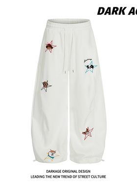 DARKAGE原创星星小狗刺绣弯刀休闲裤女宽松bf慵懒风拖地阔腿长裤