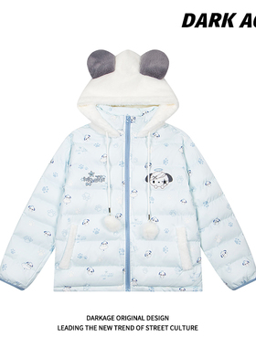 DARKAGE原创可爱狗爪满印小狗排骨连帽棉服女冬款季宽松加厚棉服