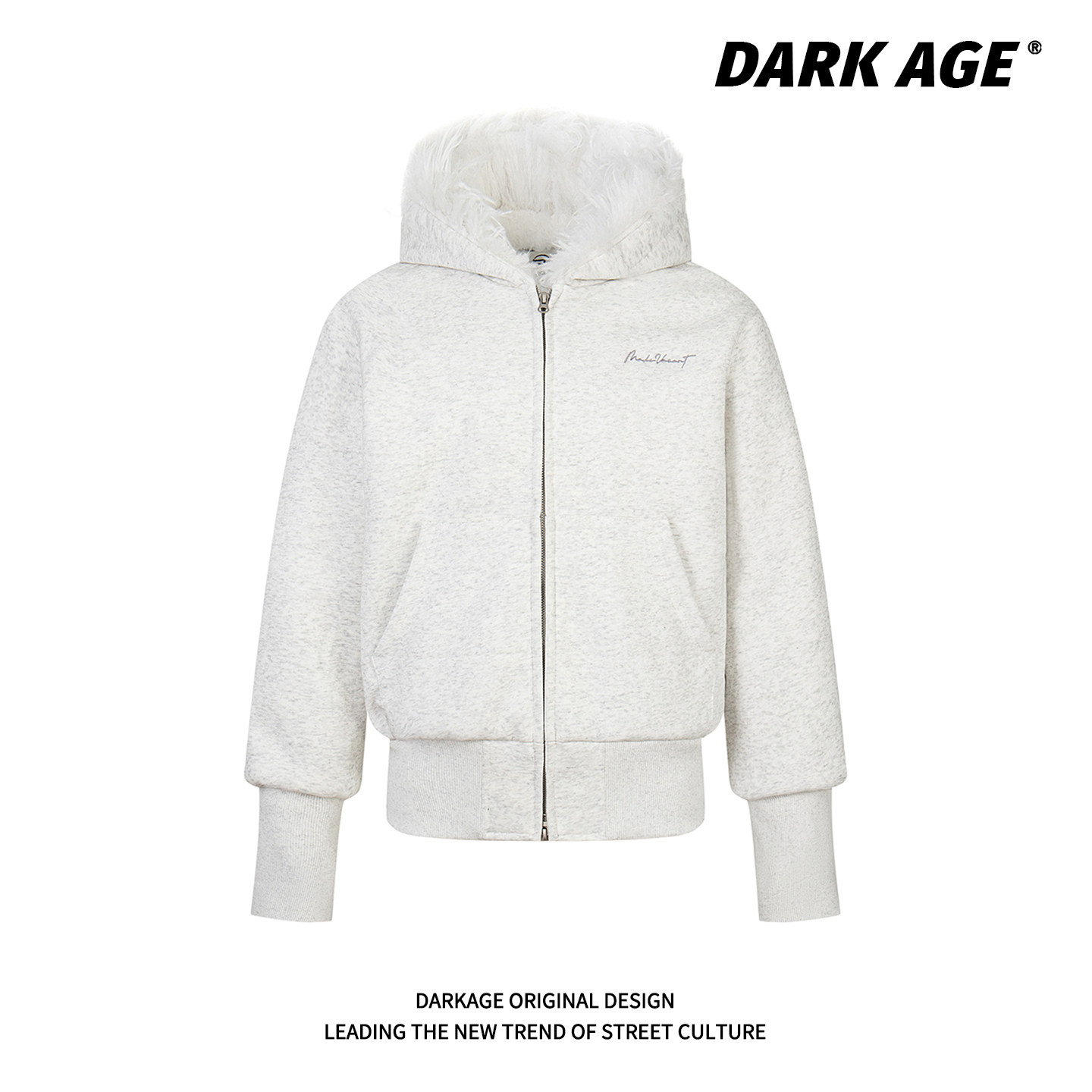 DARKAGE原创美式cleanfit毛领加绒短款连帽加厚加绒卫衣外套男女