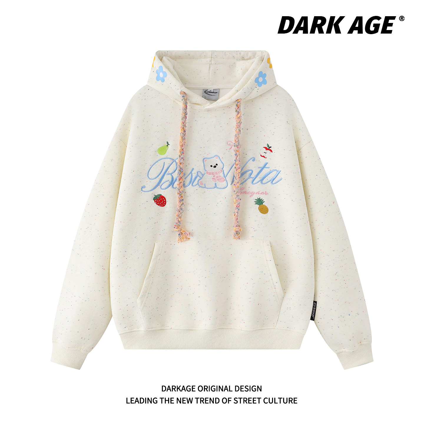 DARKAGE美式复古彩点刺绣小狗连帽卫衣男女款秋季慵懒学院风外套