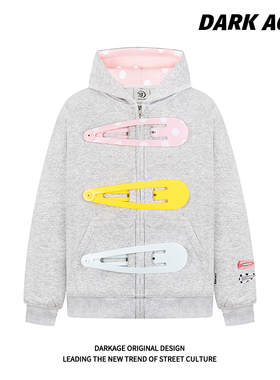 DARKAGE原创美式复古可拆卸大发夹设计趣味拉链连帽卫衣男女外套