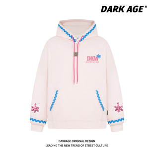 情侣款 新款 宽松外套 贝壳绣加绒连帽卫衣男女春季 DARKAGE原创美式