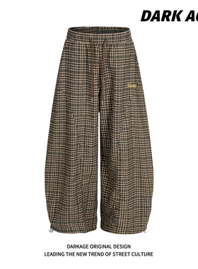 DARKAGE原创美式复古格子字母直筒阔腿裤女秋季宽松百搭休闲长裤