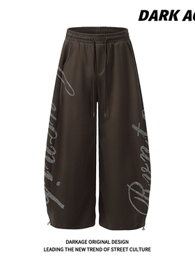 DARKAGE原创美式复古嘻哈风烫钻阔腿休闲裤男女街舞个性宽松长裤
