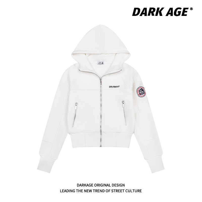 DARKAGE原创美式复古刺绣徽章开衫短款外套女款春季加绒连帽卫衣,女装/女士精品,卫衣/绒衫,淘宝优惠券,粉丝福利购,淘宝优惠卷