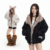 DARKAGE原创美式 小恶魔铆钉座山雕棉服外套男女冬季 加厚宽松棉衣