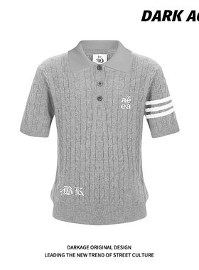 DARKAGE原创美式复古学院老钱风收腰显瘦Polo针织衫女夏季短袖T恤