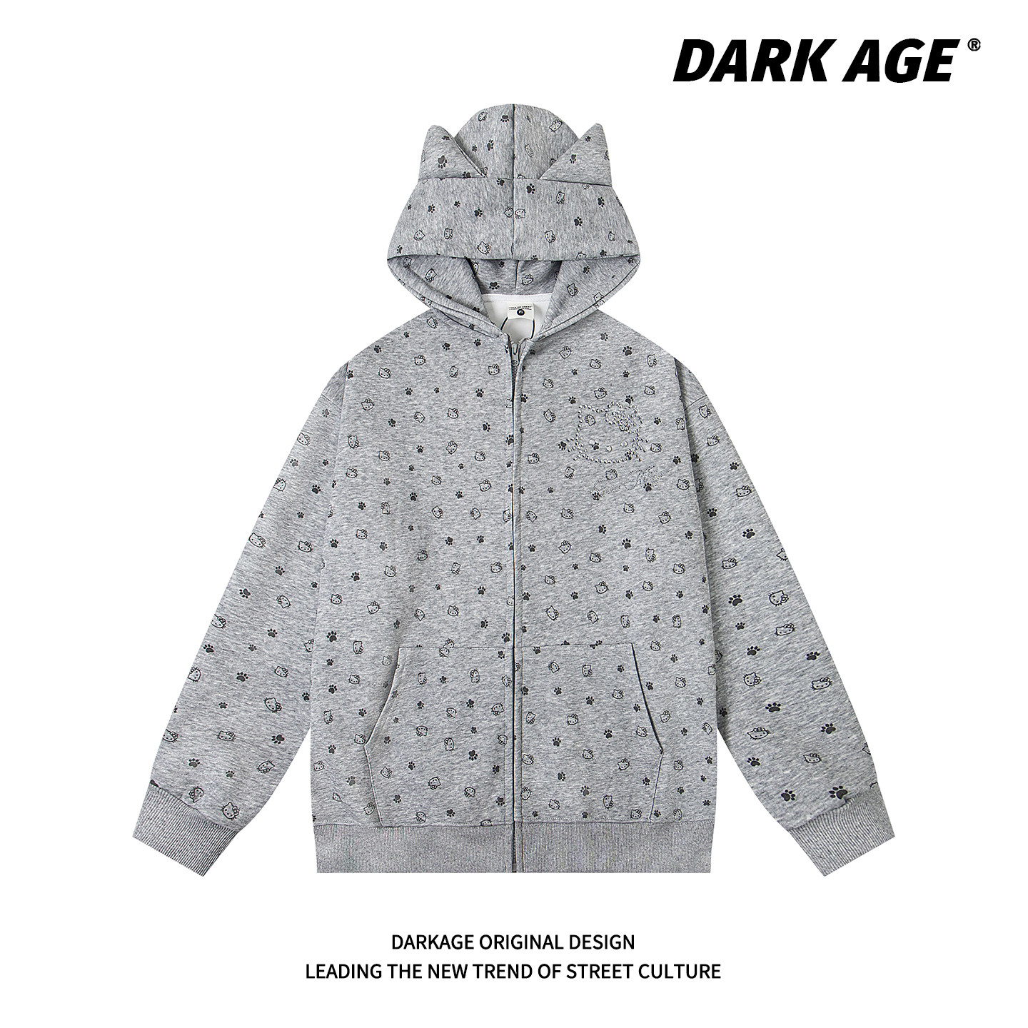 DARKAGE美式可爱满印凯蒂猫秋冬连帽卫衣女款宽松休闲学院风外套