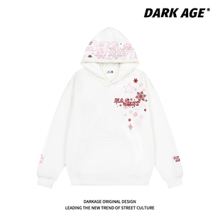 春季 宽松情侣款 上衣 复古雪花刺绣连帽卫衣男女款 DARKAGE原创美式