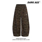 女宽松直筒bf慵懒风长裤 DARKAGE原创美式 复古铆钉迷彩弯刀休闲裤