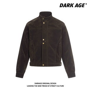 哈灵顿复古夹克 宽松短款 DARKAGE原创美式 复古皮绒立领外套女春季