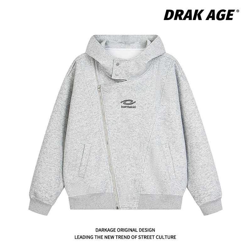 DARKAGE双拉链开衫空气层连帽卫衣男女情侣款宽松潮牌解构外套