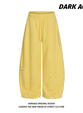 DARKAGE原创美式复古星星烫钻弯刀休闲卫裤女宽松高腰显瘦阔腿裤