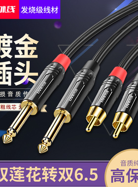 6.5转双莲花音频线大二芯转rca2对2AV转6.35调音台钢琴音箱连接线